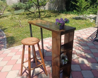 Tavolo da bar, tavolo da bar in legno, tavolo da bar in pino naturale, tavolo alto