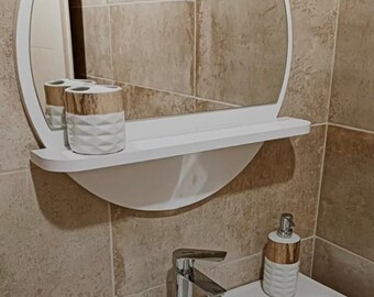 Espejo de pared redondo de madera hecho a mano - Marco de madera natural, 58 cm