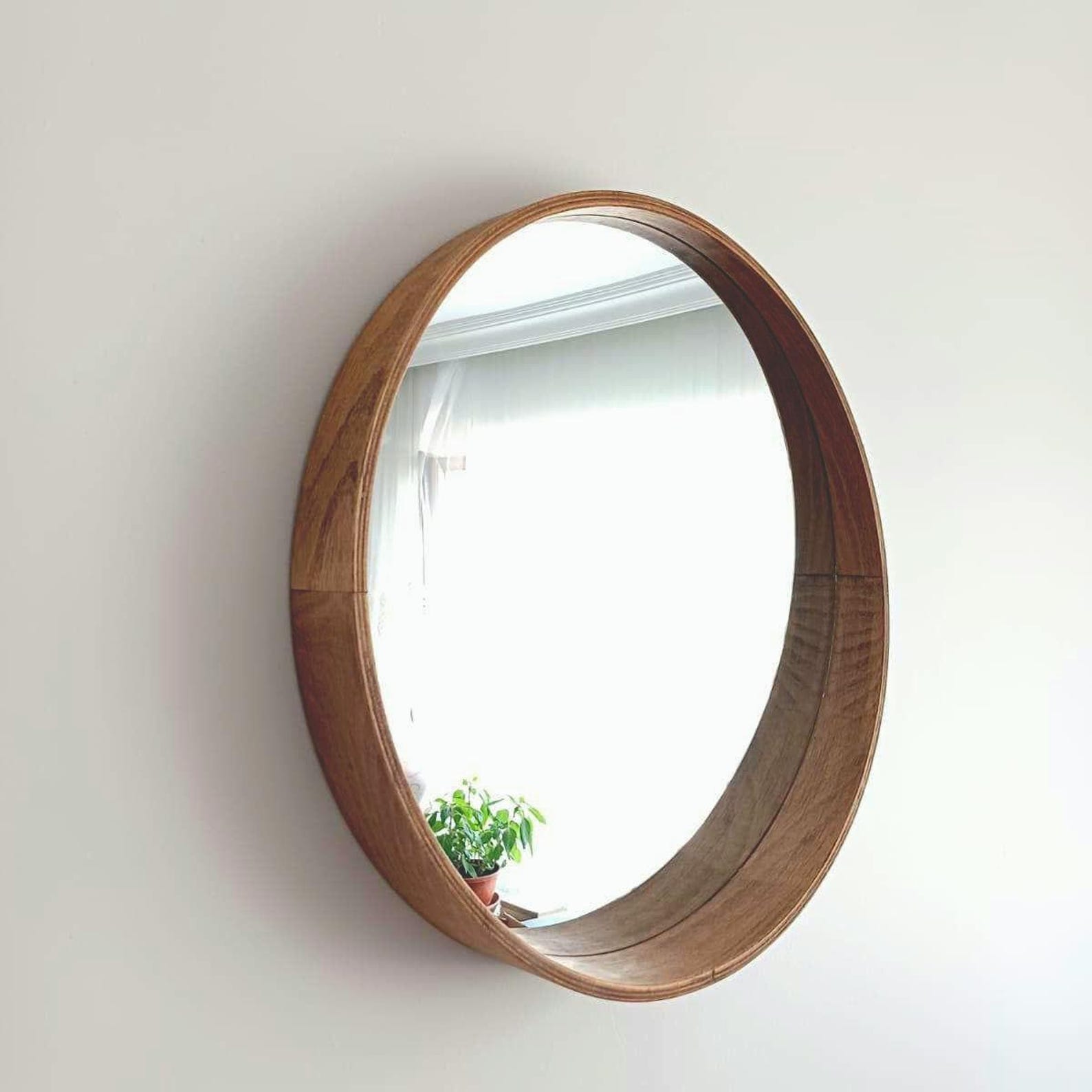 Real Wooden Round Mirror, Wall Mirror, Natural Wall Mirror, Natural ...
