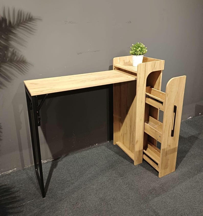 Folding Bar Table with Storage: Handmade Kitchen Breakfast Table image 6