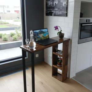 Handmade Natural Pine Bar Table: Narrow Wooden Pub Table+Stool