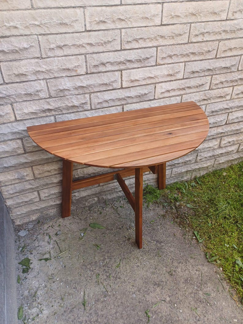 Acacia Wood Half Round Balcony Table: Folding Patio Garden Decor image 4