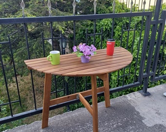 Acacia Wood Half Round Balcony Table: Folding Patio Garden Decor