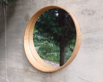 Runder Spiegel aus Holz, Wandspiegel, natürlicher Wandspiegel