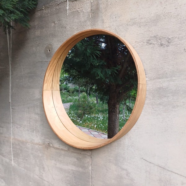 Wooden Round Mirror, Wall Mirror, Natural Wall Mirror