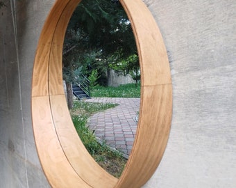 Wooden Round Mirror, Wall Mirror, Natural Wall Mirror