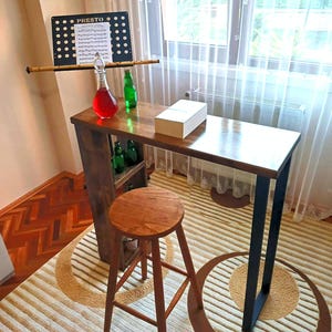 Mesa estrecha, mesa de bar de madera, mesa de bar de pino natural, mesa alta, mesa de desayuno, mesa de madera maciza, mesa de bar alta, mesa de pub