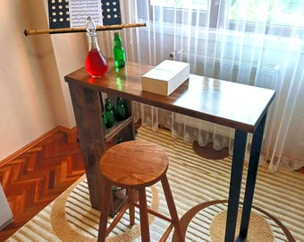 Handmade Natural Pine Bar Table: Narrow Wooden Pub Table