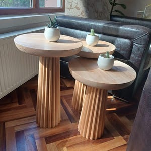 Handmade Beech Wood Nesting Coffee Table Set - 3 Piece