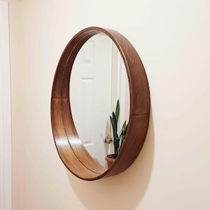 Handmade Wooden Round Wall Mirror: Natural Wood Frame, 60cm