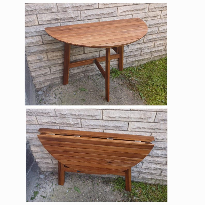 Acacia Wood Half Round Balcony Table: Folding Patio Garden Decor image 3