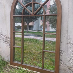 Vintage Arched Window Mirror: Handmade Wooden Frame, 18th Century Style