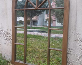 Vintage Arched Window Mirror: Handmade Wooden Frame, 18th Century Style
