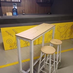 Mesa de bar Endüstrial, mesa alta de madera, mesa de bar, mesa alta, mesa de bar con taburetes