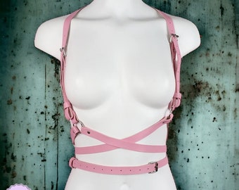 Pink Harness, Chain Harness ,Costume, Festival Harness Outfit ,Rave Outfit, Chain Top, Harness Cosplay, Fancy Dress Adult Buckles.