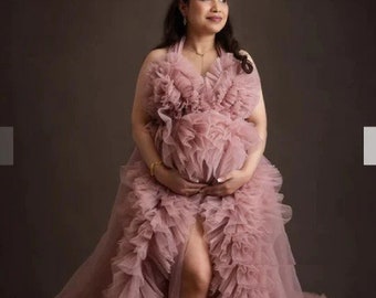 Blush Tulle Maternity Custom Wedding Dress,Tulle Maternity Gown Dress, Pregnancy Dress For Photoshoot, Maternity Dress For Baby Shower NG037