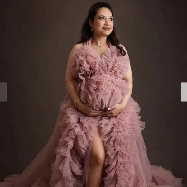 Blush Tulle Maternity Custom Wedding Dress,Tulle Maternity Gown Dress, Pregnancy Dress For Photoshoot, Maternity Dress For Baby Shower NG037