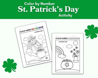 St. Patrick's Day Color by Number Printable for Kids, Printable Leprechaun Color by Number Activity - Easy for Kids