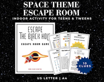Weltraum Thema Fluchtraum Druckbares Spiel für Teens und Tweens, Spaß Weltraum Abenteuer Escape Room Indoor Aktivität zum Ausdrucken für Kinder