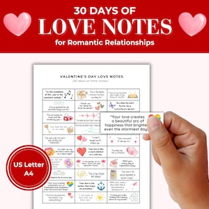 Declaraciones sinceras: notas de amor imprimibles para parejas - Paquete imprimible de 30 días de mensajes románticos y día de San Valentín