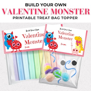 Créez votre propre décoration de sac d'activités monstre de la Saint-Valentin, kit imprimable de décoration de sac à cadeaux d'activités monstre de la Saint-Valentin à faire soi-même
