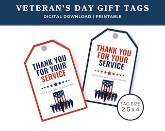 Patriotic Veteran's Day Gift Tags - Instant Download, Military Appreciation Gift Tags - Printable Design, Favor Tags for VA Gifts