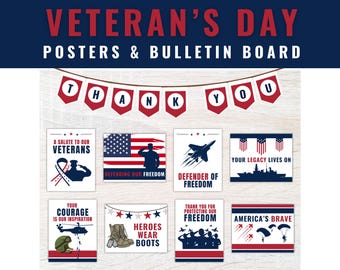 Celebrate Veteran's Day Bulletin Board Kit - Printable Posters, Borders & Banner Set, Complete Veteran's Day Printable Bundle