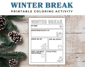 Winter Break Coloring Printable for Kids - Fun Activity Sheet, Kids Activity Coloring Page for Winter Break Plans