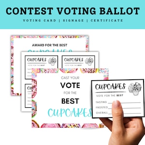 Sweet Tooth Voting Kit - Cupcake Contest Druckbare Stimmzettel, Cupcake Contest Back-off Voting Voting und Zertifikate