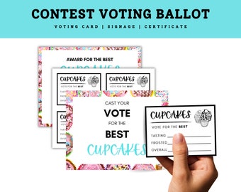 Sweet Tooth Voting Kit - Cupcake Contest Printable Ballots Set, Cupcake Competition Bake-off Voting Ballots and Certificates