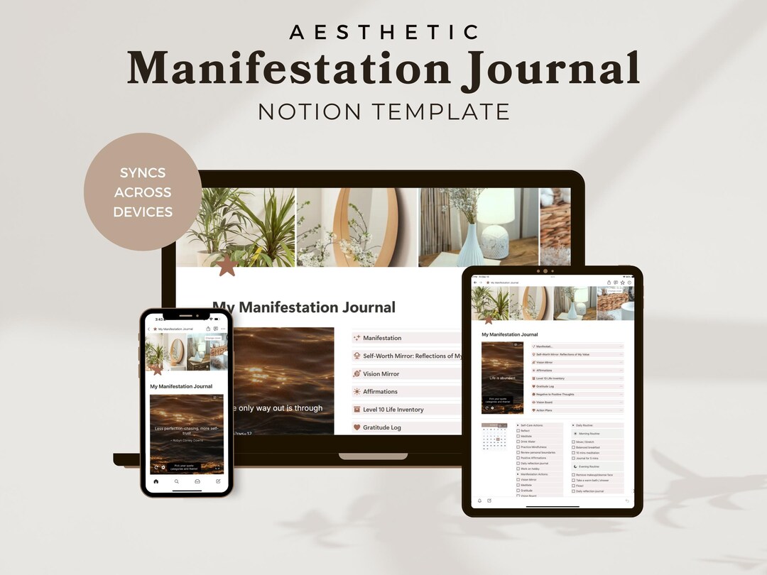 Digital Manifestation Journal for Notion, Aesthetic Electronic Diary for Manifesting Daily, Self ...