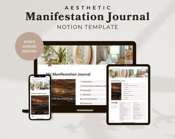 Aesthetic Manifestation Journal Notion Template (Digital Download), ADHD Friendly Digital Manifestation Journal & Goal Planner