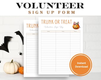 Trunk or Treat Sign Up Sheet, Trunk or Treat Printable Sign-Up Form for Volunteers, Spooky Fun: Sign-Up form for Trunk or Treat Volunteers!