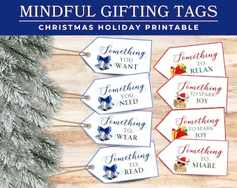 Unique Holiday Gift Tag Labels - Mindful Touches, Set of Mindful Gift Tags for Holiday Presents, Something You Want Hang Tags