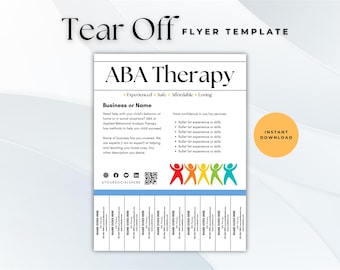 Customizable ABA Therapy Flyer Templates for Professionals, ABA Therapy Tear-off Flyer & Professional Canva Templates Bundle