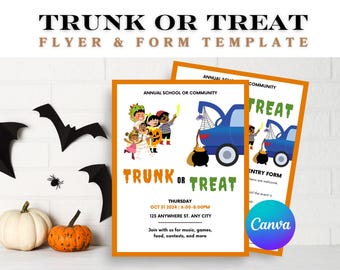 Halloween Party Printable Pack: Vorlagen für Einladungs- und Eintragungsformulare, gruseliger Kofferraum oder Leckerli-Flyer-Set - anpassbare Ereignisvorlagen