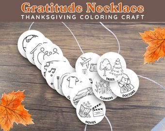 Gratitude Necklace Coloring Pages - Printable Mindfulness Craft, Creative Gratitude Necklace Coloring Kit a Printable Craft for Relaxation