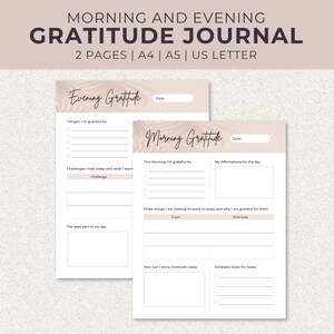 Morning and Evening Gratitude Journal. 2 Pages, A4, A5, and US Letter