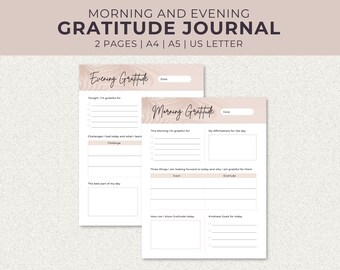 Diario della gratitudine stampabile, diario di riflessione quotidiana digitale - PDF mattina e sera, esprimi gratitudine - set di diari stampabili