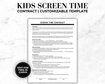 Editable Child Technology Usage Agreement - Instant Download, Parental Control Screen Time Customizable Agreement - Digital Download
