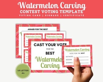 Wassermelone Carving Contest Kit druckbare Vorlage, Sommer Party Obst Wettbewerb Stimmzettel und Auszeichnungen anpassbares druckbares Set