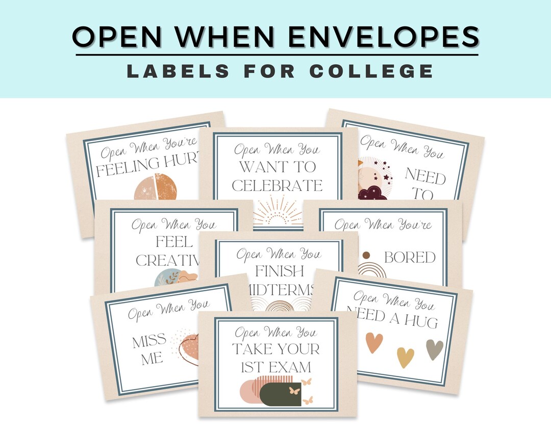 Chic Boho Style College Care Package Labels - Open When Letters for ...