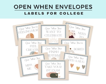 Chic Boho Style College Care Package Labels - Open When Letters for Students, Printable Labels for Open When Envelopes for College