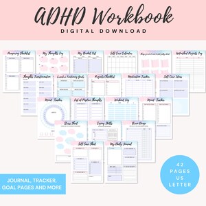ADHD Workbook Planner for Daily Strategies and Success - Digital Download, Printable ADHD Workbook Journal for Self-Awareness & Productivity