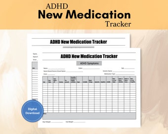 Rastreador de novos medicamentos para TDAH, imprimível para rastrear medicamentos para TDAH, diário diário para medicamentos para TDAH para impressão, diário de medicamentos para registro de deficiência