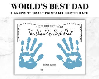 Best Dad Award mit Handabdruck Craft - Vatertagsgeschenk DIY-Projekt, benutzerdefinierte Zertifikat Kunst von Kind - Vatertags- oder Geburtstagsprojekt
