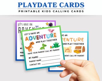 Bearbeitbare Playdate-Kontaktkarten für Kinder, druckbares Keep in Touch-Visitenkartenset, Astronauten-, Dinosaurier- und Schatzkarten