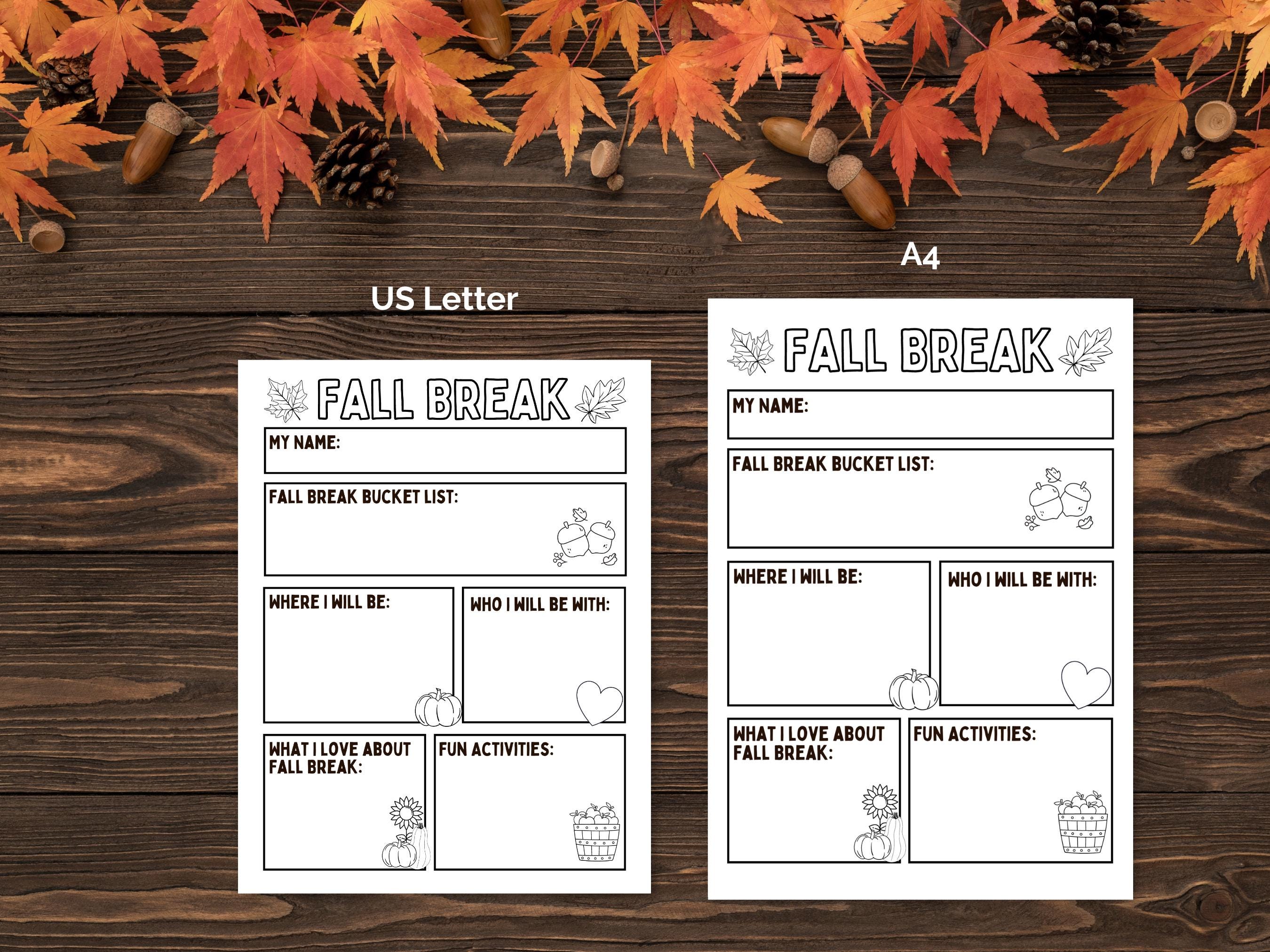 Fall Break Checklist Fall Break Bucket List Printable for Kids - Fun Coloring Activity Page ...