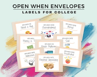 Personalized College Care Package Labels - Open When Letters for Students, Printable Labels for Open When Envelopes for College