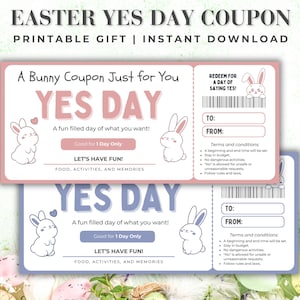 Ostern Yes Day Coupon - Printable Gutschein, Hase Coupon - Printable Ostergeschenk, Instant Download Osterkarte vorhanden